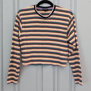 Top Shop Striped Long Sleeve Crop Top